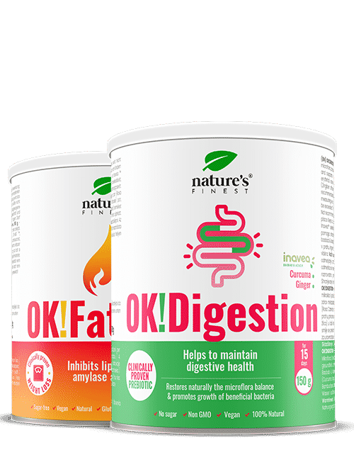 OK!Digestion + OK!FatBurn , -50% , Microflore Équilibrée , Digestion Saine , Perte De Poids , Perte De Graisse , L-carnitine , 300g