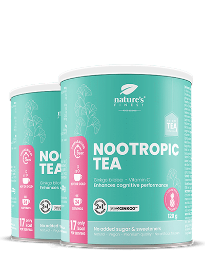 Nootropic Tea 1+1 , Stimulant Cérébral Et De La Mémoire , Thé Fonctionnel , Thé Au Ginkgo Biloba , ProGinkgo™ , Bio , Végétalien , 240g