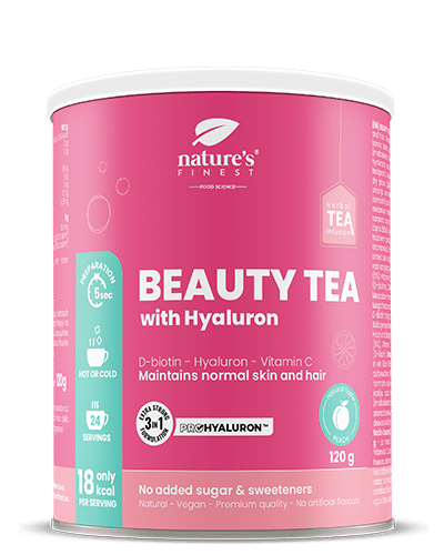 Beauty Tea With Hyaluron And Biotin , Hydratation De La Peau , Thé Fonctionnel , Anti-Âge , ProHyaluron™ , Biologique , Végétalien , Collagène , 120g